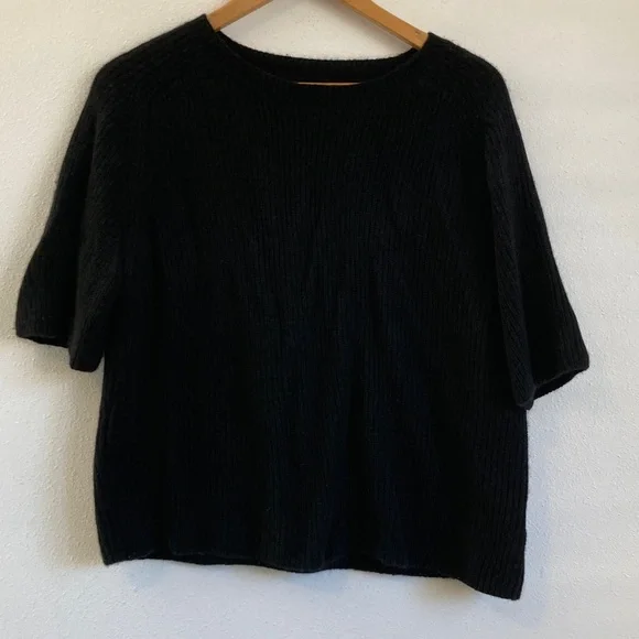 Frame Denim Cashmere Baby Wool Yak Sweater Tee Black Crew Neck Small - Picture 2 of 8